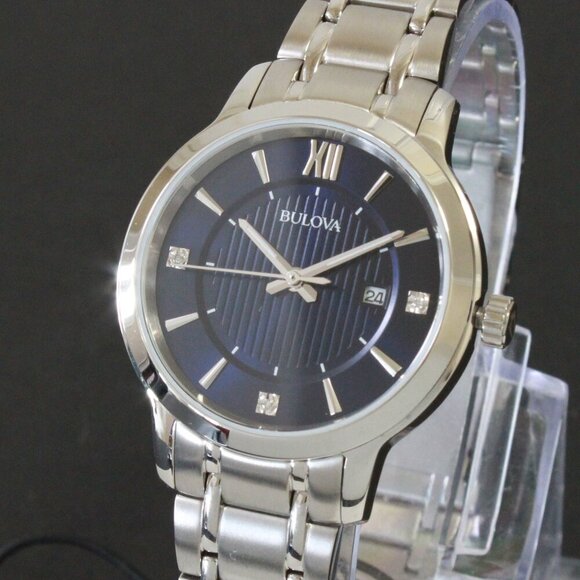 Bulova Classic Diamond Accent Ladies Watch Stainless Deep Blue Dial 32mm - Picture 7 of 14